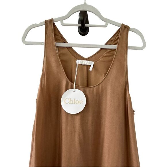 Chloé Silk-Cashmere Blend Gauze Maxi Tank Dress Women’s Mustard Brown Size 42 - Picture 7 of 11
